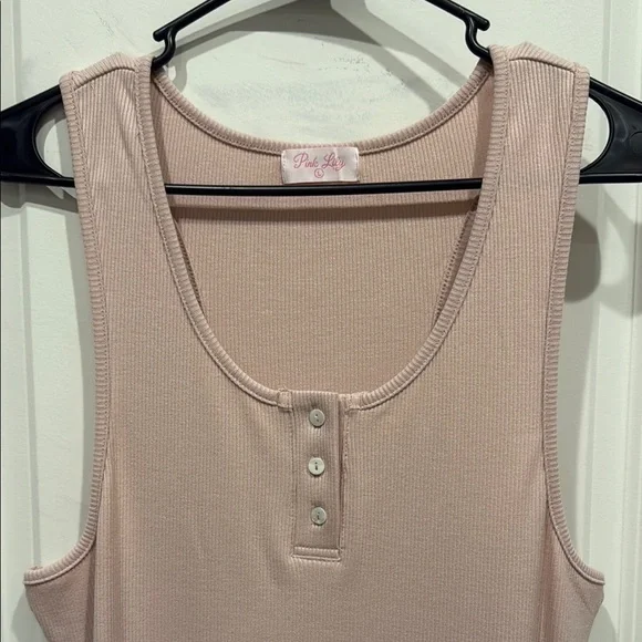 Pink Lily, Ribbed Size L, Pink Sleeveless Henley Dress - Picture 3 of 4